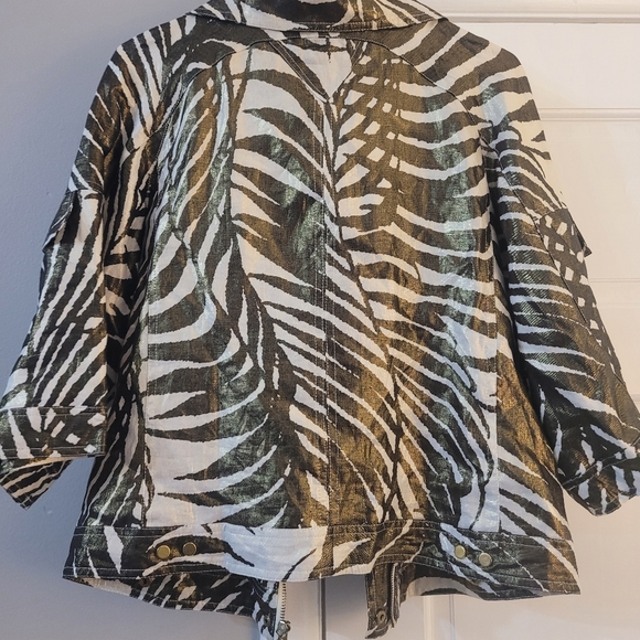 Just B Linen 3/4 Sleeve Bronze/gold Metallic Leaf Pattern Jacket Women's Size M - Picture 4 of 6